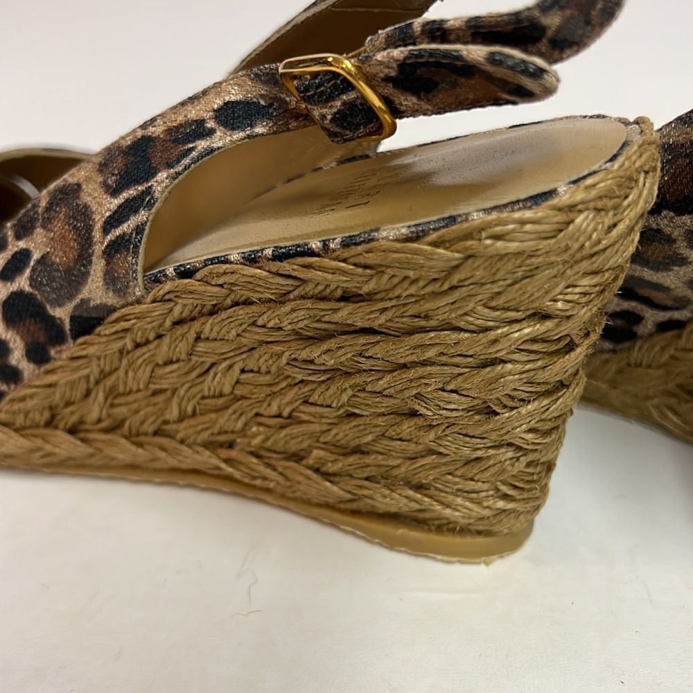 Stuart Weitzman Brown Leopard‎ Print Sling Back Espadrille Wedges 8M D15 - Picture 9 of 9